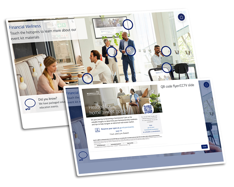 Screenshots showing the Financial Wellness Events Kit Microsite